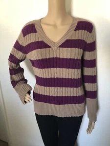 Liz & Co Green Women’s Striped Pullover Sweater Top Size XL Long Sleeve V Neck - Picture 1 of 5