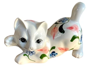 Vintage Porzellan FRIKE handbemalt verspieltes Kätzchen weiß FLORAL Katze Figur-Israel - Bild 1 von 18