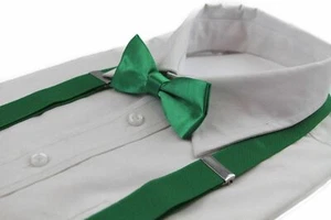Boys Green Matching Bow Tie + Suspender Set Kids Unisex Dress Up Wedding Formal - Picture 1 of 12