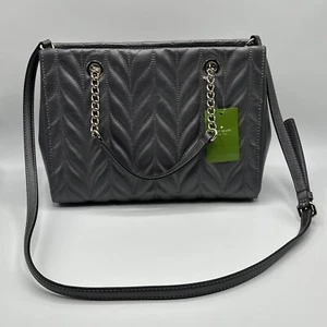 Kate Spade Womens Quilted Leather Chain Strap Tote Bag Gray Large Handbag $495 - Picture 1 of 8