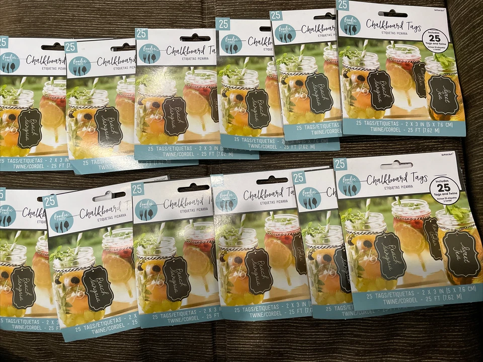 12 X Amscan Foodie Finds 25 Pcs Chalkboard Tags & Twine 2”x3” Tags Twine 25 Ft - Image 1 of 4