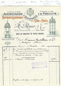 Paris IX ème - Publicité Rare Kiosques Lumineux de la Ville de Paris 15/12/1920 - Picture 1 of 1