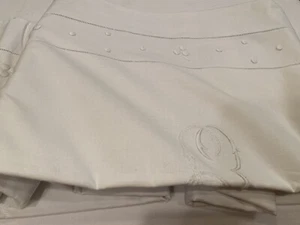 Antique linen twin sheet embroidered dots & monogram Hemstitch 72 x 108 France? - Picture 1 of 8