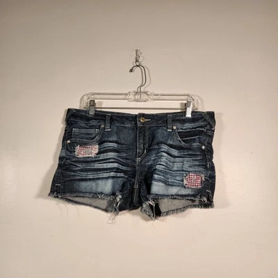 CELEBRITY PINK Shorts Juniors 11 Blue Pink Medium Wash Embellished Distressed  - Image 1 of 4