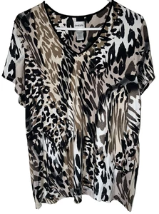 Chicos Top Leopard Tiermotiv Größe 3 Kurzarm Shirt Stretch Viskose XL EUC - Bild 1 von 8