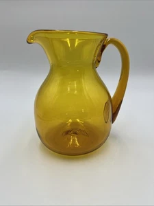 Vintage MCM Hand Blown Yellow Amber Pitcher Vase Pontil Mark 72oz - Picture 1 of 13