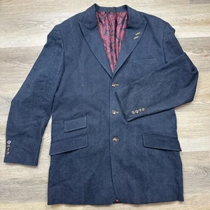 Falcone Superlative 150’s Mens 46L Denim Sports Coat Blazer Blue Styled In Italy - Picture 1 of 18