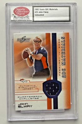 2002 Score QBC Materials John Elway Untouched Worn Jersey #25 SCD - Image 1 of 2