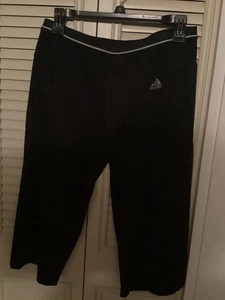 Adidas Pants Medium Adult Black Pull On Capri Climalite Logo Stretch Gym Womens - Picture 1 of 5