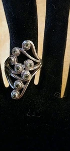 Sterling Silber 925 Peridot runder Edelstein durchbrochen Design Statement Gr. 8 #103 - Bild 1 von 6