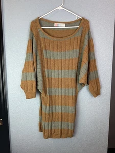 Robe pull de plage FP femme XS marron gris rayé manches chauve-souris côtelé tricot - Photo 1/11