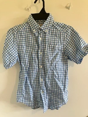 Camisa abotonada azul 100 % lino para niños talla M 7/8 manga corta Foto 1 de 4