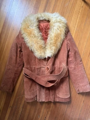 Vintage Afghan Penny Lane Shearling Collar Suede Jacket with Belt in Rust Brown - Image 1 of 4