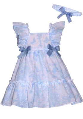 全新 Bonnie Jean 女宝宝 尺寸 3-6M "蓝色白色蝴蝶毛巾" 连衣裙 全新带标签 — 第 1/3 张图片