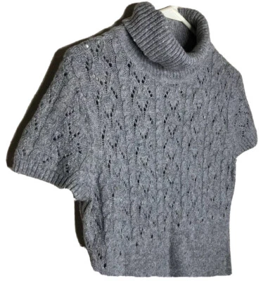 Suéter Michael Kors Para Mujer Mediano Gris Túnica Cable Mezcla Angora Manga Corta Foto 1 de 4