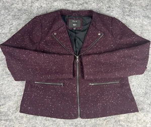Mossimo Speckled Jacket Women Size 2XL Burgandy Wool Polyester Tweed Full Zip - Picture 1 of 7
