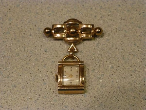 Vintage Woman's Norman 17 Jewel Art Deco Pink Gold Watch & sweater pin Brooch  - Picture 1 of 8