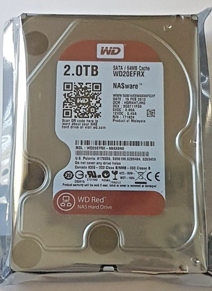 2 TB SATA Western Digital Nas WD20EFRX-68AX9N0 5400rpm 64MB 3.5 " Hard Drive New - Image 1 of 1