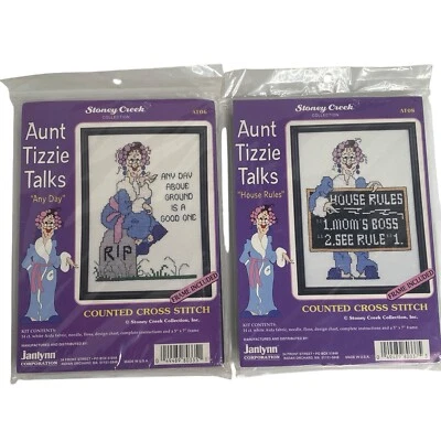 2 Stoney Creek Janlynn Aunt Tizzie Talks Above Ground Moms Boss Cross Stitch Kit - Image 1 of 4