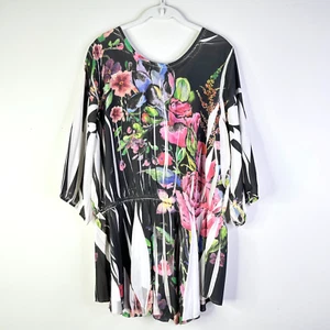 Ashley Stewart Top Women 18/20 Plus Black Floral Peasant Tunic Peplum Bloomcore - Picture 1 of 7