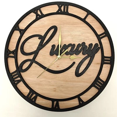 black personalised laser cut wood wooden wall clock door name word number letter - Image 1 of 4