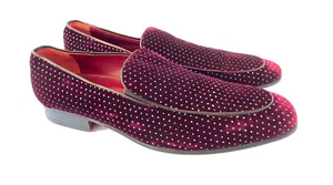 Mocasines JEAN-MICHEL CAZABAT Borgoña Terciopelo Cristal Tachonado Italia Para Hombres 42/US 9 - Imagen 1 de 12