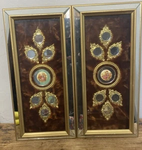 Vintage Fragonard Mirrored Wall Shadow Box MCM Wall Decor ~Set Of 2~ 23” X 11” - Picture 1 of 21
