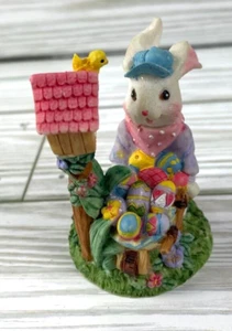 Easter Figurine Bunny Rabbit Wheelbarrow with Eggs Birdhouse & Flowers 2.5" - Picture 1 of 5