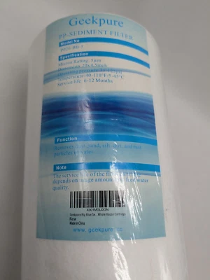 Geekpure PP20-BB-5  Polypropylene Sediment  House Water Filter Cartridge White - Image 1 of 2