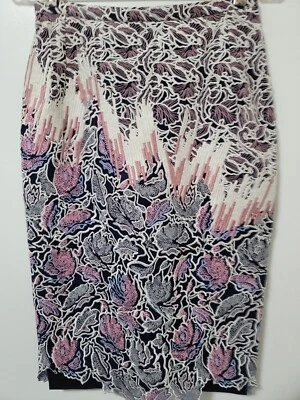 Peter Pilotto Skirt Womens Size 4 Axis Blue Silk Embroidered Straight Pencil New - Image 1 of 4