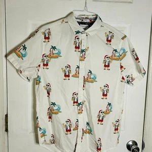 Denim & Flower Men's Short Sleeve Button Down Christmas Hawaiian Shirt Size L - Picture 1 of 3