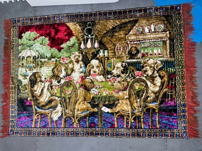 Tapiz de cartas de póker vintage para perros 68"x48" hecho en Italia Foto 1 de 4