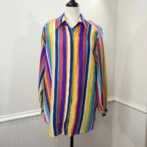 Camisa Patchington Talla L 100% Seda Arco Iris Rayas Abotonada De Colección DEFECTOS - Imagen 1 de 18
