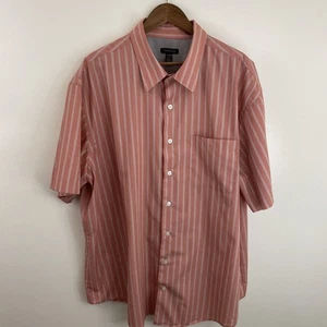 Van Heusen Shirt Mens 2XL XXL Coral Striped Short Sleeve Button Cotton Blend - Picture 1 of 12