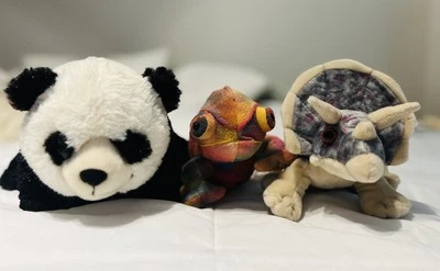 Authentic Wild Republic Stuffed Animals- Panda, Chameleon, And Triceratops - Image 1 of 4
