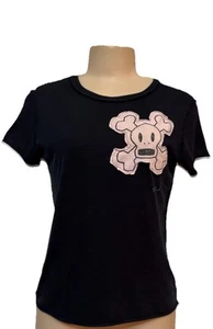Vintage Paul Frank womens top junior size L black skull cross bones Tshirt cute - Picture 1 of 13