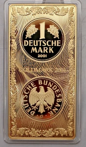 LINGOTE GIGANTE: 1 DM 2001 G: GOLDMARK, chapado en oro Cu, PP, 110g, 100x50 mm, COA C26 - Imagen 1 de 3