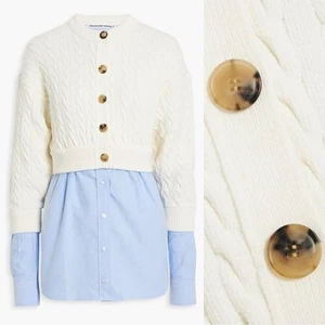 Alexander Wang XS Bi-Layer Layered Cotton Blend Cable-Knit Oxford Cardigan EUC - Picture 1 of 12