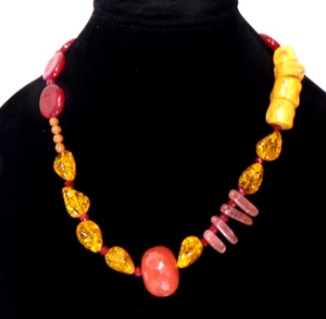 Handmade Amber & Coral Necklace Natural or Faux Beads 19" NT22 cl88cr j88cr - Bild 1 von 7