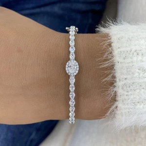 Oval Lab-Created Diamond Bangle Bracelet 2.70ct F/VS 14K White Gold - Picture 1 of 9