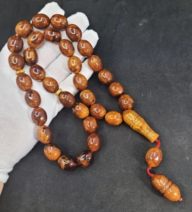 76,71 g 14*16 mm SELTEN ANTIK BUTTERSCOTCH NATÜRLICHER DEUTSCHER BERNSTEIN ROSENKRANZ PERLEN - Bild 1 von 10