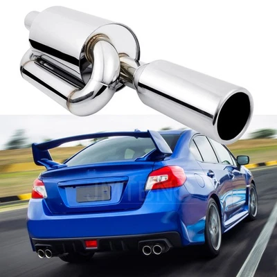 For Subaru WRX STI Twin Loop Exhaust Tip Muffler Resonator 2.5" Inlet 4" Outlet - Image 1 of 4