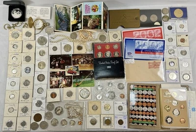 *Estate of Lou Briccant* Junk Drawer Lot Silver Coins Jewelry Random Stuff NR - Image 1 of 4