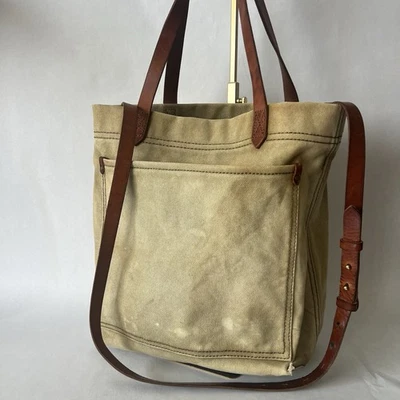 MADEWELL Transport Tote Canvas Leather Medium Top Handle Shoulder Bag Green - Image 1 of 4