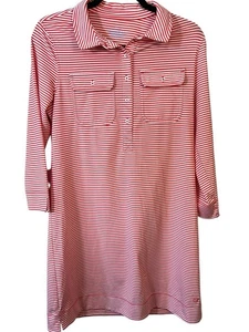 Vestido Camisa Vineyard Vines Performance UPF Rayas Margot Rojo Blanco Talla Mediana - Imagen 1 de 5