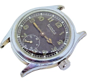 OLYMPIC MILITARY STYLE 31MM STERLING CASE MENS VINTAGE WRIST WATCH RUNS - Picture 1 of 15
