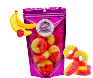Freeze Dried Strawberry Banana Rings Gummy Candy 2 oz Treat Crunchy Candy Bites - Picture 1 of 1