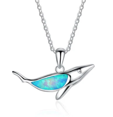 E05 Squalo Pesce Con Blu Opale di Fuoco Argento Sterling 925 Rimorchio E Catena - Immagine 1 di 4
