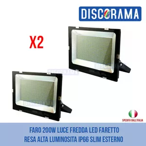 2X FARO 200W LUCE FREDDA LED FARETTO RESA ALTA LUMINOSITA IP66 SLIM ESTERNO - Foto 1 di 1