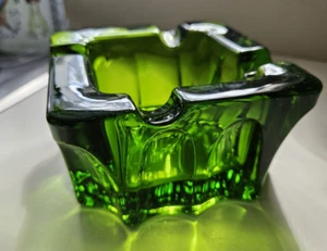 VTG MCM Green Viking Glass Square Ashtray Heavy 4.5" x 2.5" Beauty RARE Bubbles - Imagen 1 de 20